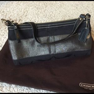 Coach Black Shoulder Bag with Metallic Stripe